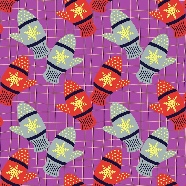 Vektor-Illustration von Weihnachten Hintergrund mit einer Reihe von Fäustlingen — Stockvektor