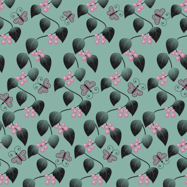 Soyut vektör çizim. Kelebekler, dalları, yaprakları