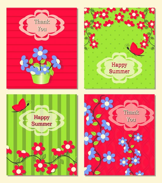 Set of abstract vector greeting card with flowers and inscriptio — Stock Vector