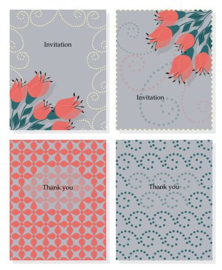 Davetiyeler, teşekkür için vektör şablonları