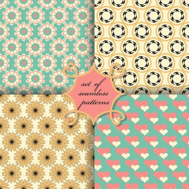 Sevgililer günü kesintisiz vektör çizim kümesi. Soyut formların ve dekoratif çiçek