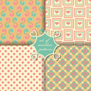 Sevgililer günü kesintisiz vektör çizim kümesi. Soyut formların ve dekoratif çiçek