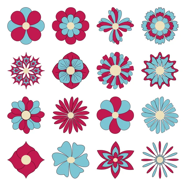 Vector set van abstracte decoratieve bloemen voor decoratie en des — Stockvector