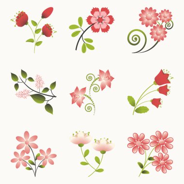 vektör set soyut dekoratif çiçek dekorasyon ve tasarım