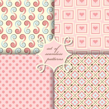 Sevgililer günü kesintisiz vektör çizim kümesi. Soyut formların ve dekoratif çiçek