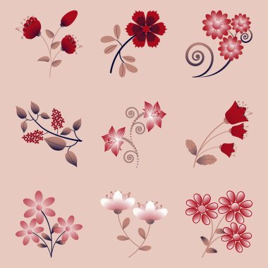 vektör set soyut dekoratif çiçek dekorasyon ve tasarım