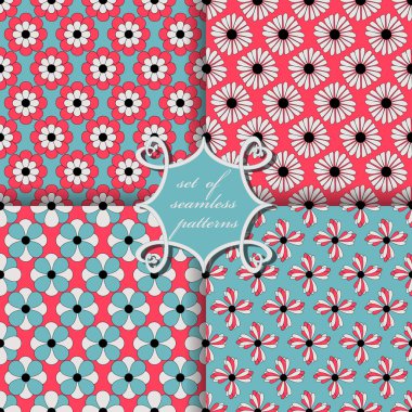 Sorunsuz vektör çizimler kümesi. Dekoratif çeşitli çiçekler