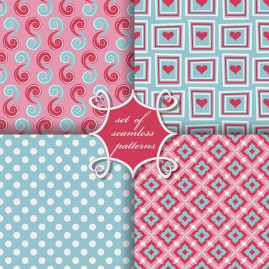 Sevgililer günü kesintisiz vektör çizim kümesi. Soyut formların ve dekoratif çiçek