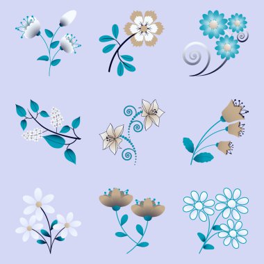 vektör set soyut dekoratif çiçek dekorasyon ve tasarım