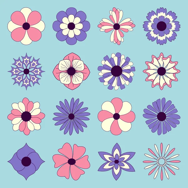 Vector set van abstracte decoratieve bloemen voor decoratie en des — Stockvector