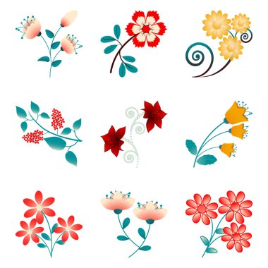 vektör set soyut dekoratif çiçek dekorasyon ve tasarım