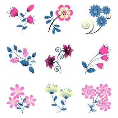 vektör set soyut dekoratif çiçek dekorasyon ve tasarım