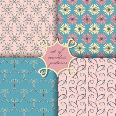 Sorunsuz vektör çizimler kümesi. Soyut şekiller ve dekoratif çiçek