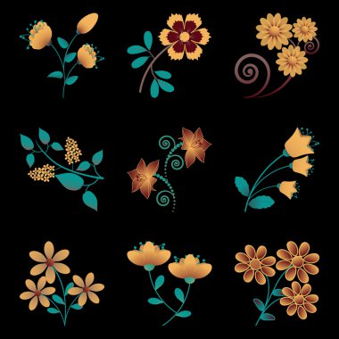 soyut dekoratif çiçek süsleme ve des için vektör set