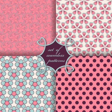 Sorunsuz vektör çizimler kümesi. Soyut şekiller ve dekoratif çiçek