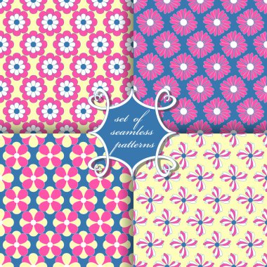 Sorunsuz vektör çizimler kümesi. Dekoratif çeşitli çiçekler