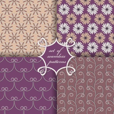 Sorunsuz vektör çizimler kümesi. Soyut şekiller ve dekoratif çiçek