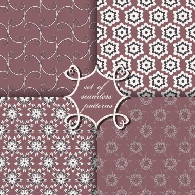 Sorunsuz vektör çizimler kümesi. Soyut şekiller ve dekoratif çiçek