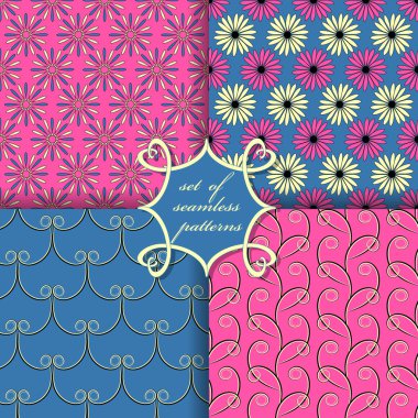 Sorunsuz vektör çizimler kümesi. Soyut şekiller ve dekoratif çiçek