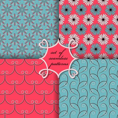 Sorunsuz vektör çizimler kümesi. Soyut şekiller ve dekoratif çiçek