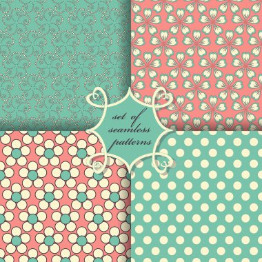 Sorunsuz vektör çizimler kümesi. Soyut şekiller ve dekoratif çiçek