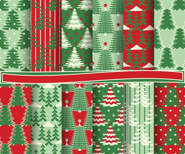 Conjunto de papel vectorial abstracto de Navidad con árboles de Navidad para álbum de recortes — Vector de stock