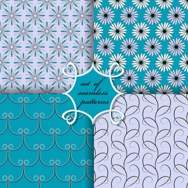 Sorunsuz vektör çizimler kümesi. Soyut şekiller ve dekoratif çiçek