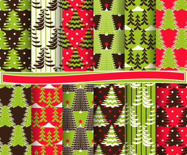 Set von Weihnachten abstrakten Vektor-Papier mit Weihnachtsbäumen für Sammelalbum — Stockvektor