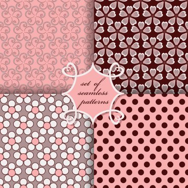 Sorunsuz vektör çizimler kümesi. Soyut şekiller ve dekoratif çiçek