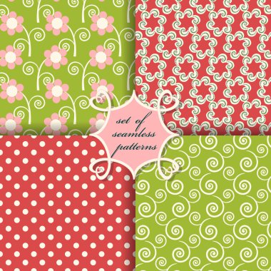 Sorunsuz vektör çizimler kümesi. Soyut şekiller ve dekoratif çiçek