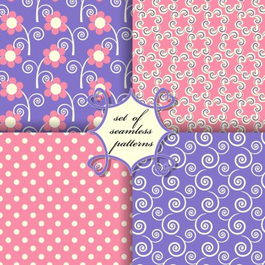 Sorunsuz vektör çizimler kümesi. Soyut şekiller ve dekoratif çiçek