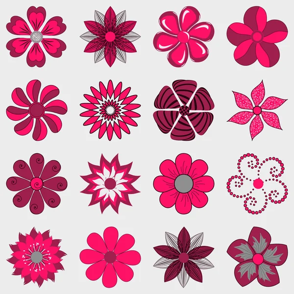 Vector set van abstracte decoratieve bloemen voor decoratie en des — Stockvector