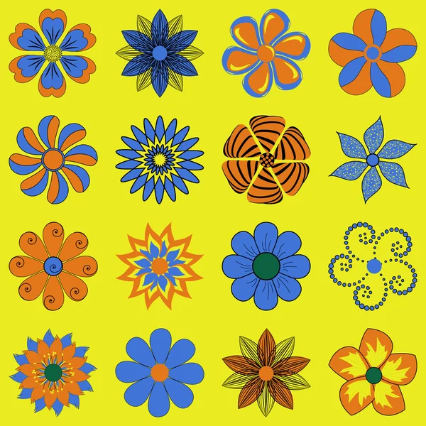 Vector set van abstracte decoratieve bloemen voor decoratie en ontwerp — Stockvector