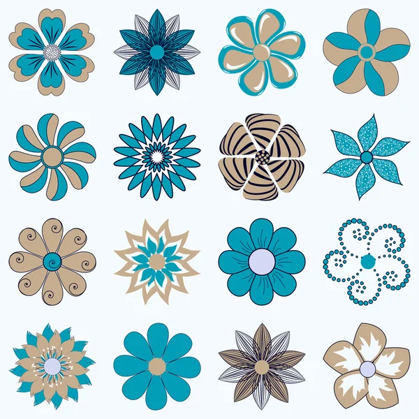 Vector conjunto de flores decorativas abstractas para la decoración y el diseño — Vector de stock