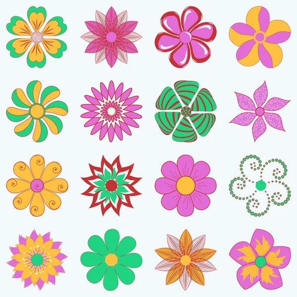 Vector set van abstracte decoratieve bloemen voor decoratie en ontwerp — Stockvector