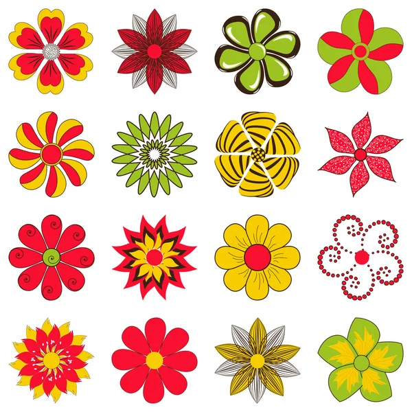 Vector set van abstracte decoratieve bloemen voor decoratie en ontwerp — Stockvector