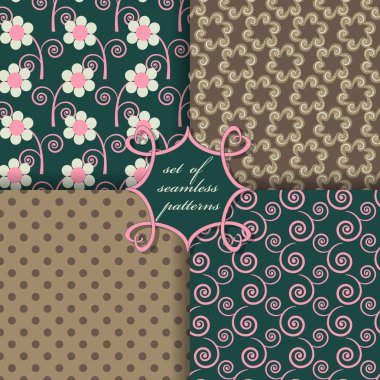 Sorunsuz vektör çizimler kümesi. Soyut şekiller ve dekoratif çiçek