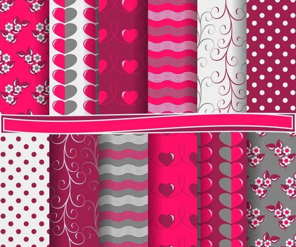 Conjunto de papel vetorial abstrato com formas decorativas e símbolos do Dia dos Namorados para scrapbook — Vetor de Stock