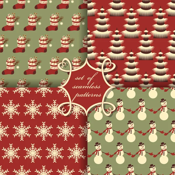 Set von Weihnachten nahtlose Vektor-Illustration. Weihnachtssymbole, Muster — Stockvektor