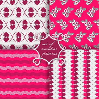 Sevgililer günü kesintisiz vektör çizim kümesi. Dekoratif çiçek, kalp, polka dot