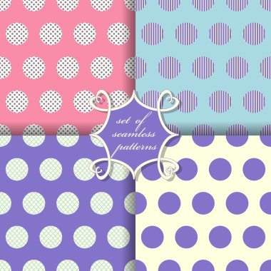 Sorunsuz vektör çizimler kümesi. Soyut dekoratif formları. Polka dot