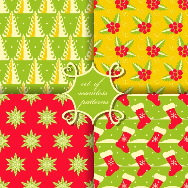 Set of Christmas seamless vector illustration. Christmas symbols, patterns — Stock Vector