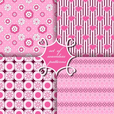 Sevgililer günü kesintisiz vektör çizim kümesi. Dekoratif çiçek, kalp