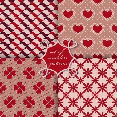 Sevgililer günü kesintisiz vektör çizim kümesi. Dekoratif çiçek, kalp