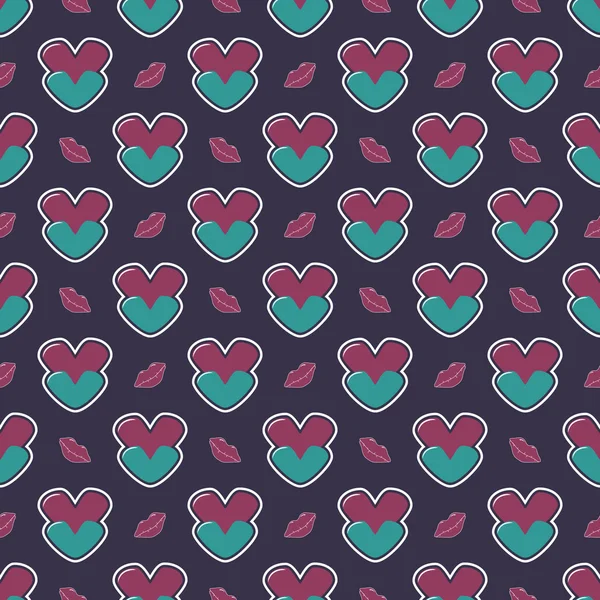 Ilustración de vector abstracto sin fisuras Día de San Valentín con corazones y labios — Vector de stock