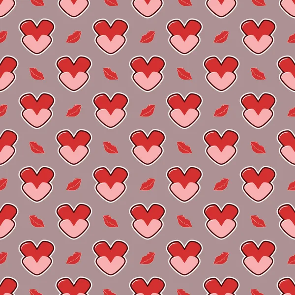 Ilustración de vector abstracto sin fisuras Día de San Valentín con corazones y labios — Vector de stock