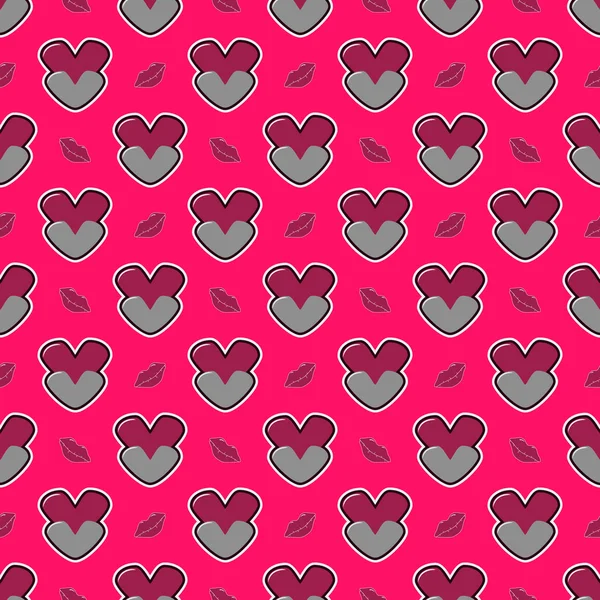 Ilustración de vector abstracto sin fisuras Día de San Valentín con corazones y labios — Vector de stock