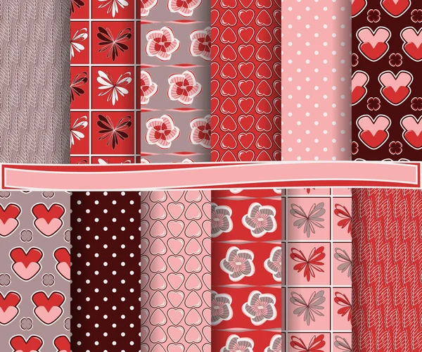 Satz abstraktes Vektorpapier mit dekorativen Formen und Symbolen des Valentinstages für Sammelalbum — Stockvektor