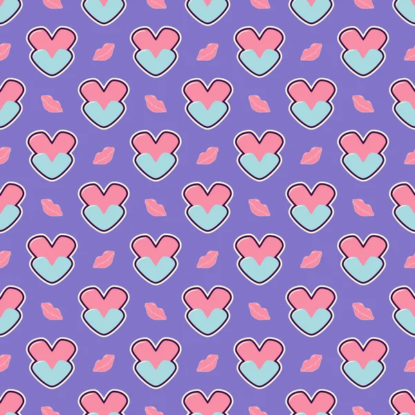 Naadloze abstract vectorillustratie Valentijnsdag met hartjes en lippen — Stockvector