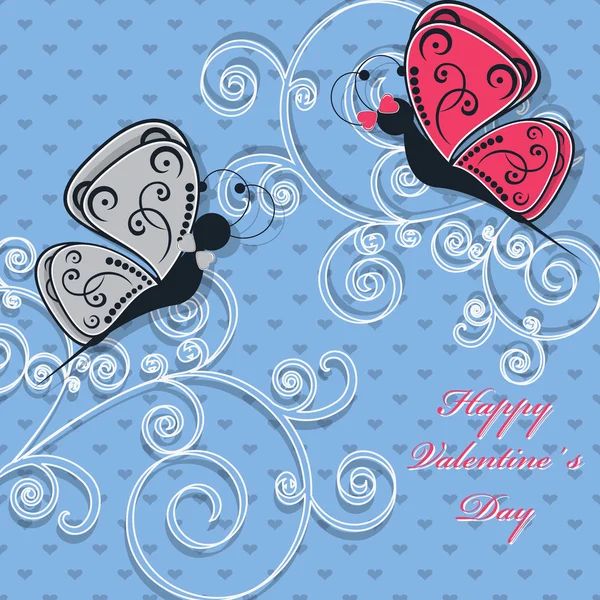Ilustração vetorial abstrata. Carta de felicitações para o Dia dos Namorados. Borboletas, coração — Vetor de Stock